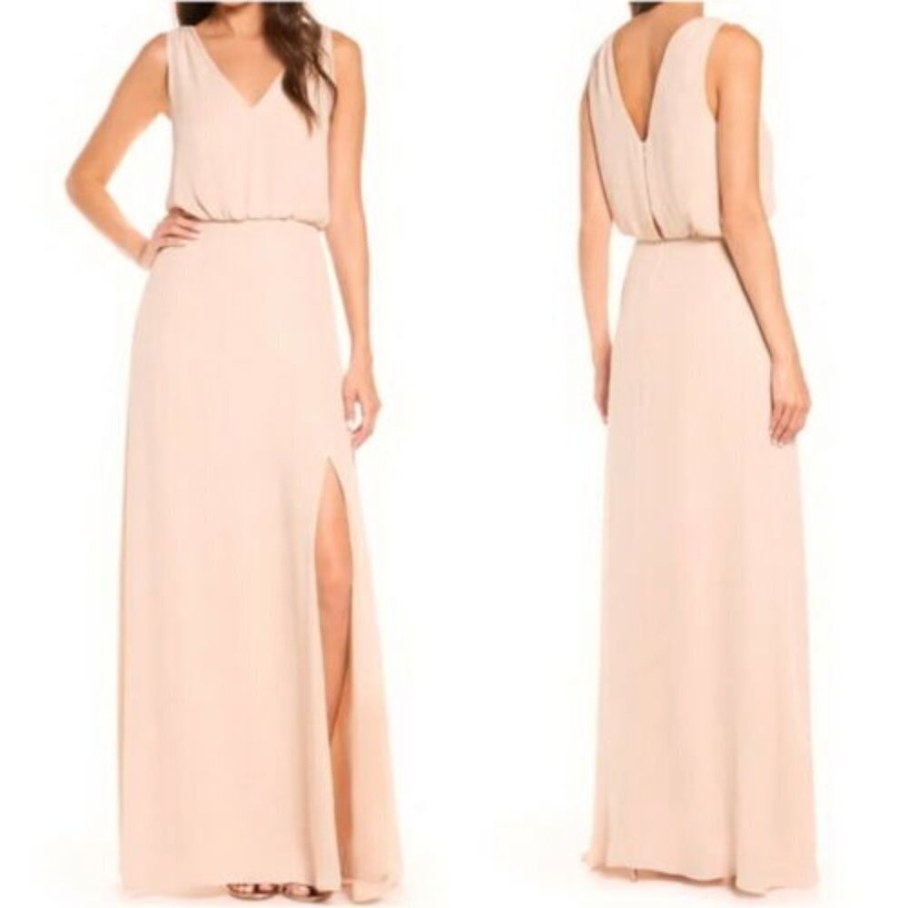 Wayf Blush The Bella Blouson Formal Column Gown Dress